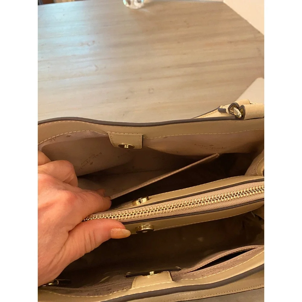 Kate Spade New York Pebbled Leather Satchel Crossbody Bag Beige Cream Two-Tone